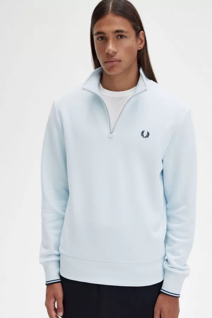 Fred Perry Half Zip Men’s Sweatshirts Light Aqua | EOFSB7103