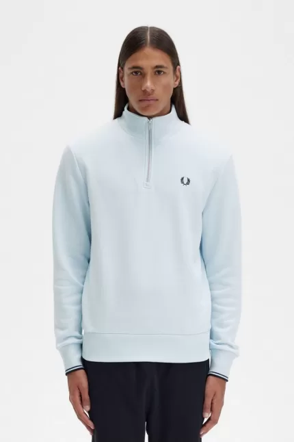 Fred Perry Half Zip Men’s Sweatshirts Light Aqua | EOFSB7103