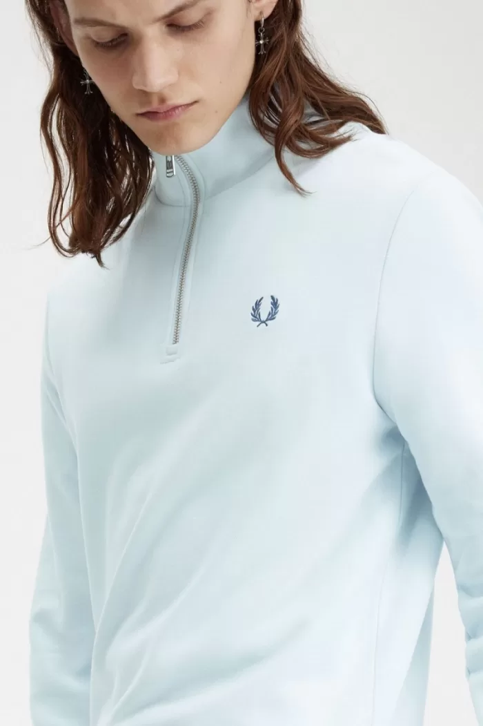 Fred Perry Half Zip Men’s Sweatshirts Light Aqua Midnight Blue | QMWVD5136