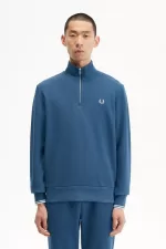 Fred Perry Half Zip Men’s Sweatshirts Midnight Blue Light Aqua | KLDNJ3901