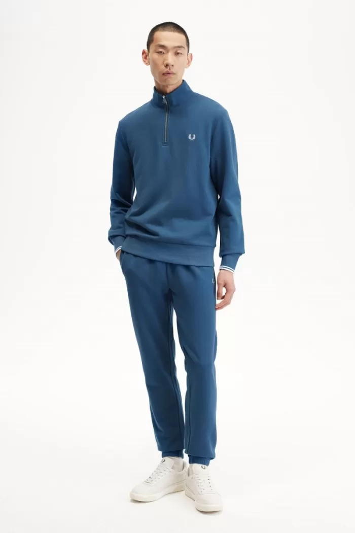 Fred Perry Half Zip Men’s Sweatshirts Midnight Blue Light Aqua | KLDNJ3901