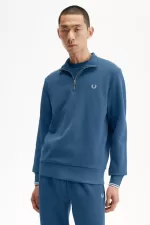 Fred Perry Half Zip Men’s Sweatshirts Midnight Blue Light Aqua | KLDNJ3901