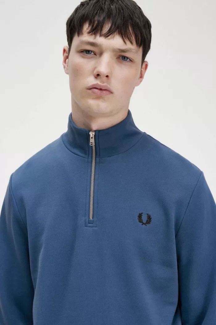 Fred Perry Half Zip Men’s Sweatshirts Midnight Blue | ZXGWN0631