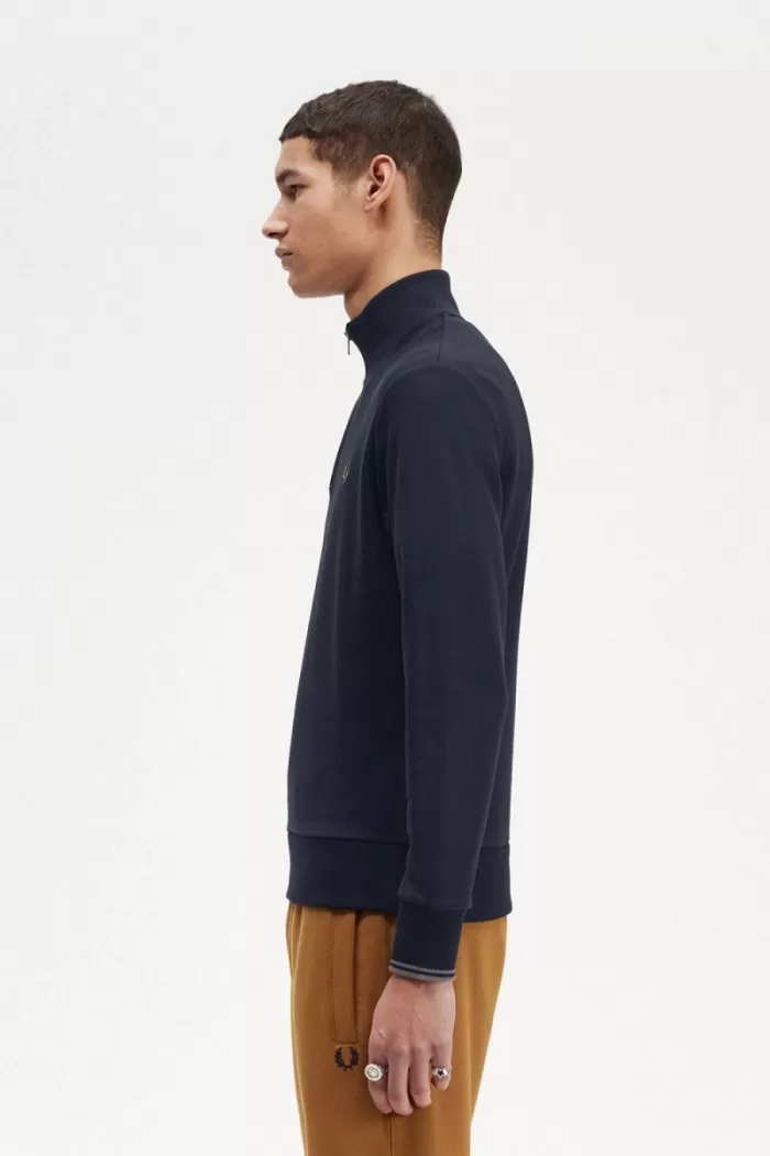 Fred Perry Half Zip Men’s Sweatshirts Navy Dark Coffee | KADUN1058