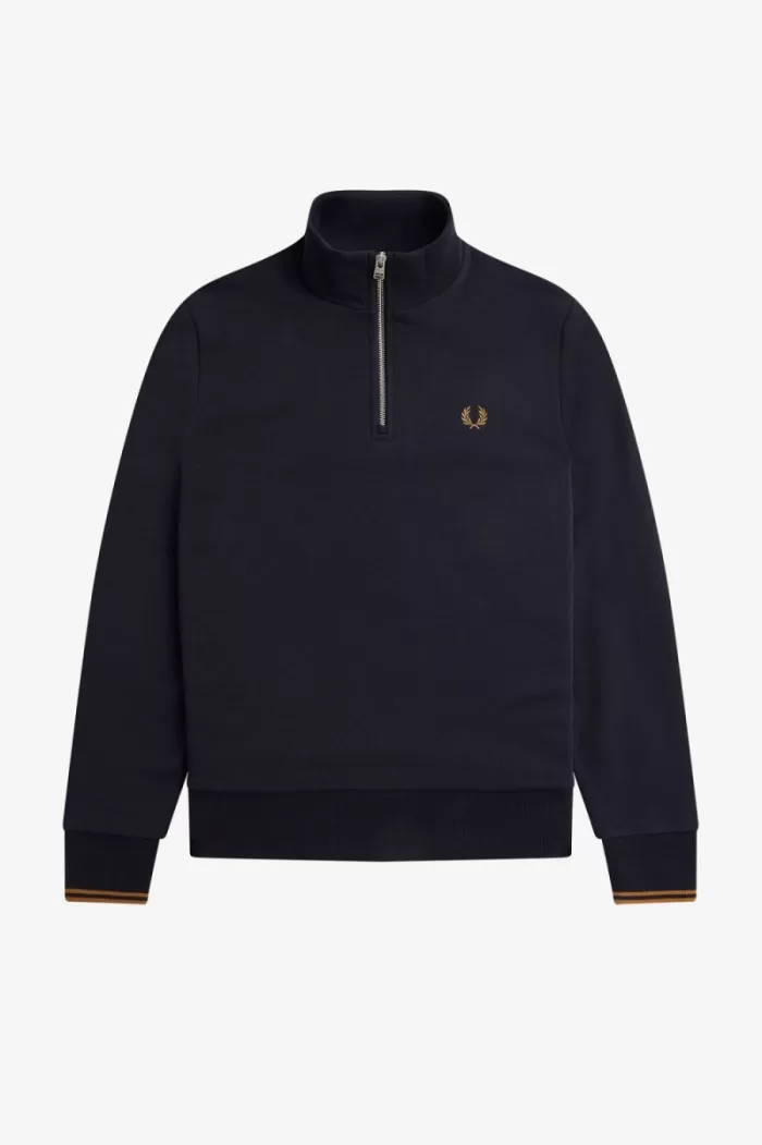 Fred Perry Half Zip Men’s Sweatshirts Navy Dark Coffee | KADUN1058