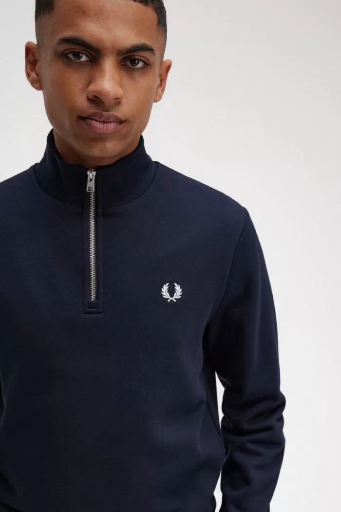 Fred Perry Half Zip Men’s Sweatshirts Navy | NYRHV1529