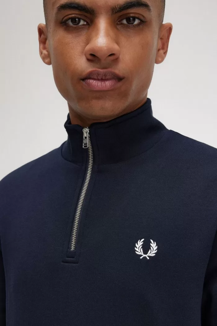 Fred Perry Half Zip Men’s Sweatshirts Navy | NYRHV1529