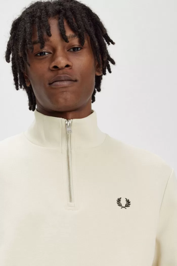 Fred Perry Half Zip Men’s Sweatshirts Oatmeal Black | QTMSJ8643