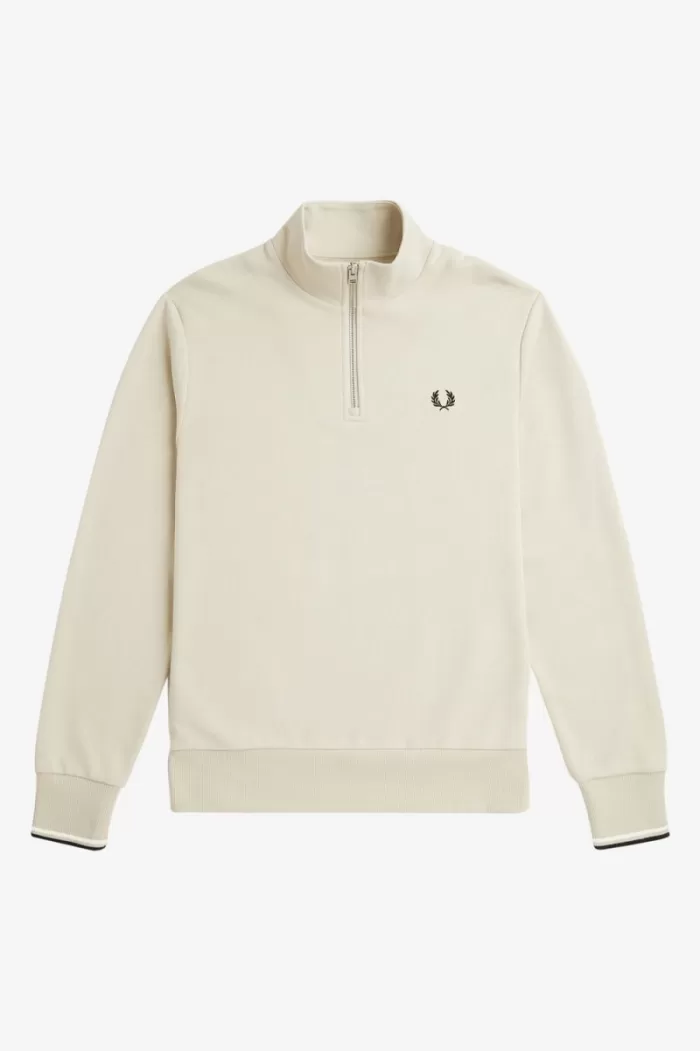 Fred Perry Half Zip Men’s Sweatshirts Oatmeal Black | QTMSJ8643