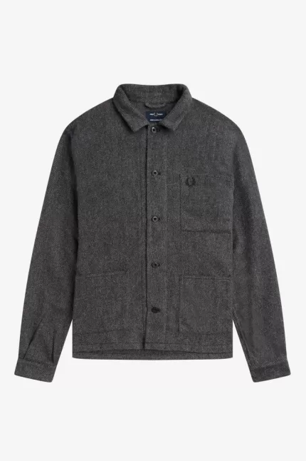 Fred Perry Herringbone Men’s Shirt Black | XFRKV9876