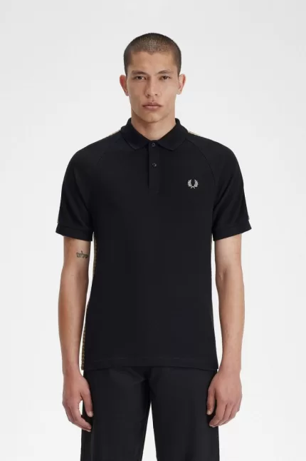 Fred Perry Honeycomb Taped Men’s Polo Shirt Black | FQVDG1520