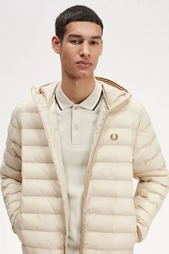 Fred Perry Hooded Insulated Men’s Jackets Oatmeal | DIONP0852