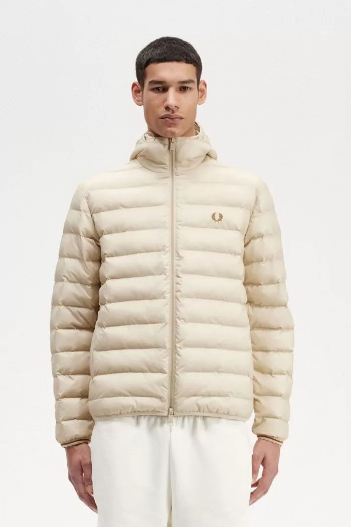 Fred Perry Hooded Insulated Men’s Jackets Oatmeal | DIONP0852