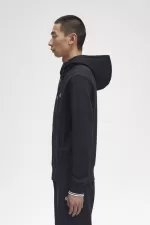 Fred Perry Hooded Zip Through Men’s Sweatshirts Black | IFJXL8302