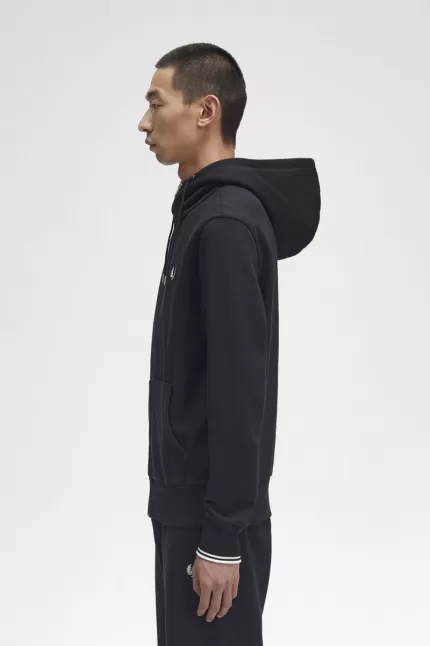 Fred Perry Hooded Zip Through Men’s Sweatshirts Black | IFJXL8302