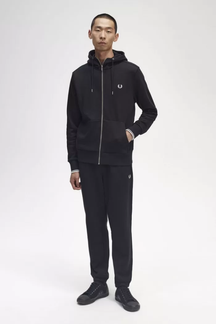 Fred Perry Hooded Zip Through Men’s Sweatshirts Black | IFJXL8302