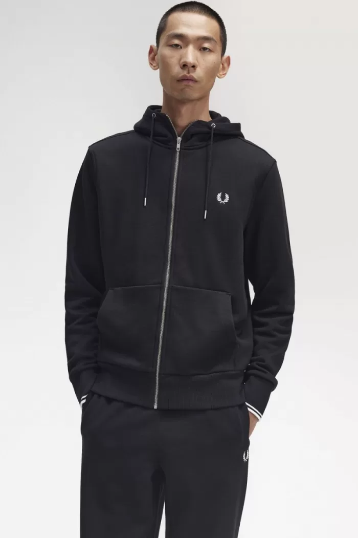 Fred Perry Hooded Zip Through Men’s Sweatshirts Black | IFJXL8302