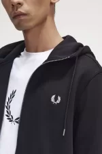 Fred Perry Hooded Zip Through Men’s Sweatshirts Black | IFJXL8302