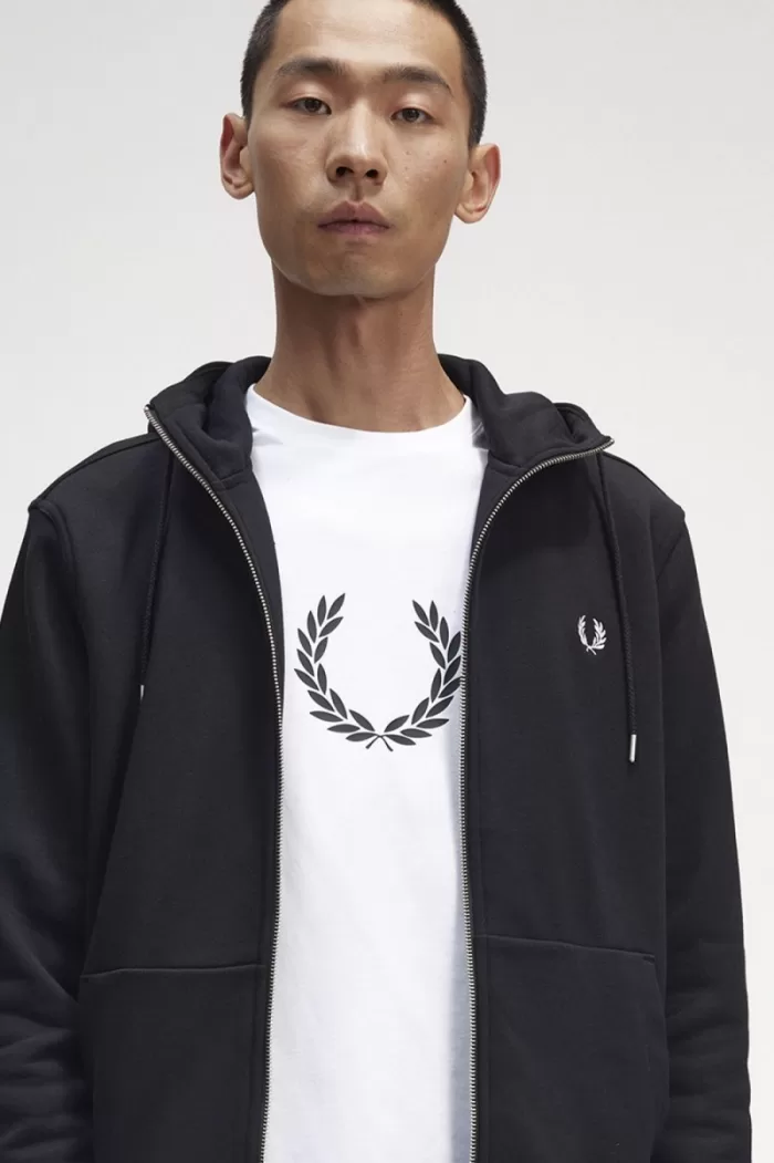 Fred Perry Hooded Zip Through Men’s Sweatshirts Black | IFJXL8302