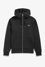 Fred Perry Hooded Zip Through Men’s Sweatshirts Black | IFJXL8302