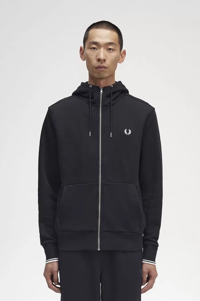 Fred Perry Hooded Zip Through Men’s Sweatshirts Black | IFJXL8302