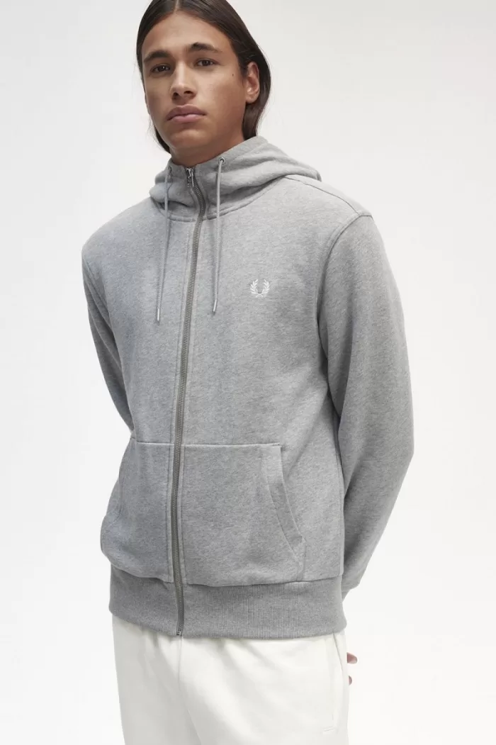 Fred Perry Hooded Zip Through Men’s Sweatshirts Grey | LZGWF1780