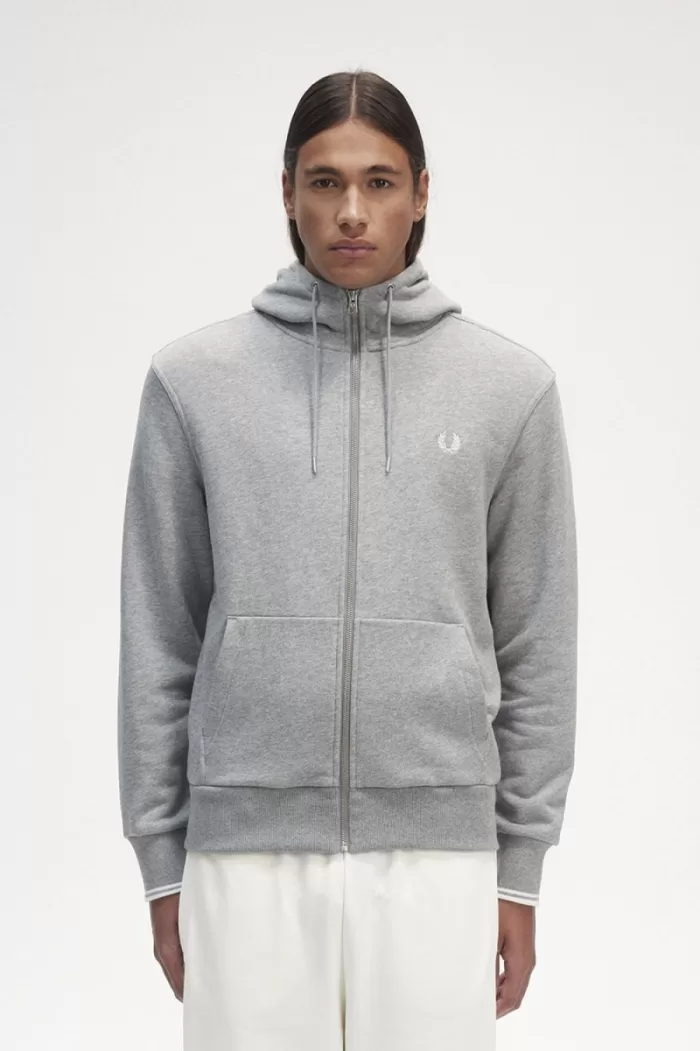 Fred Perry Hooded Zip Through Men’s Sweatshirts Grey | LZGWF1780