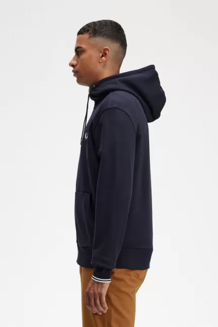 Fred Perry Hooded Zip Through Men’s Sweatshirts Navy | PENVI1976