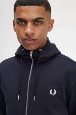 Fred Perry Hooded Zip Through Men’s Sweatshirts Navy | PENVI1976