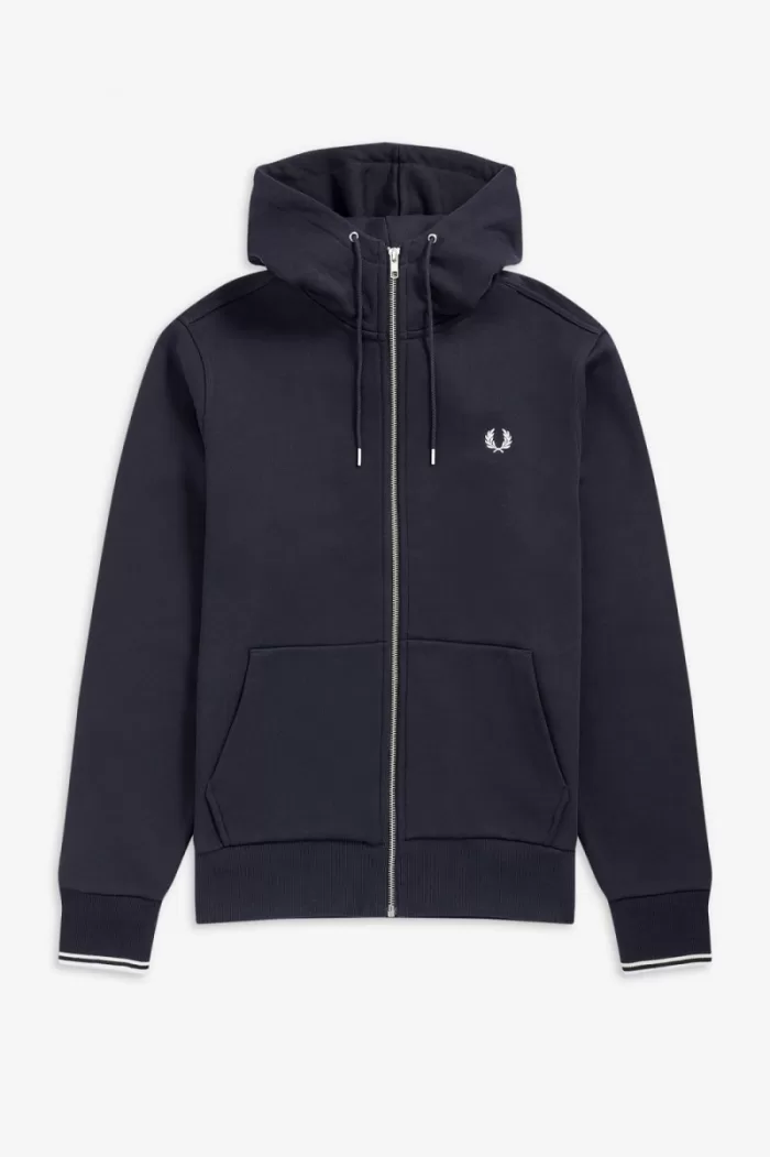 Fred Perry Hooded Zip Through Men’s Sweatshirts Navy | PENVI1976