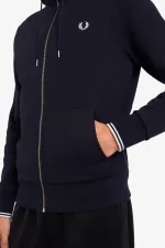 Fred Perry Hooded Zip Through Men’s Sweatshirts Navy | PENVI1976