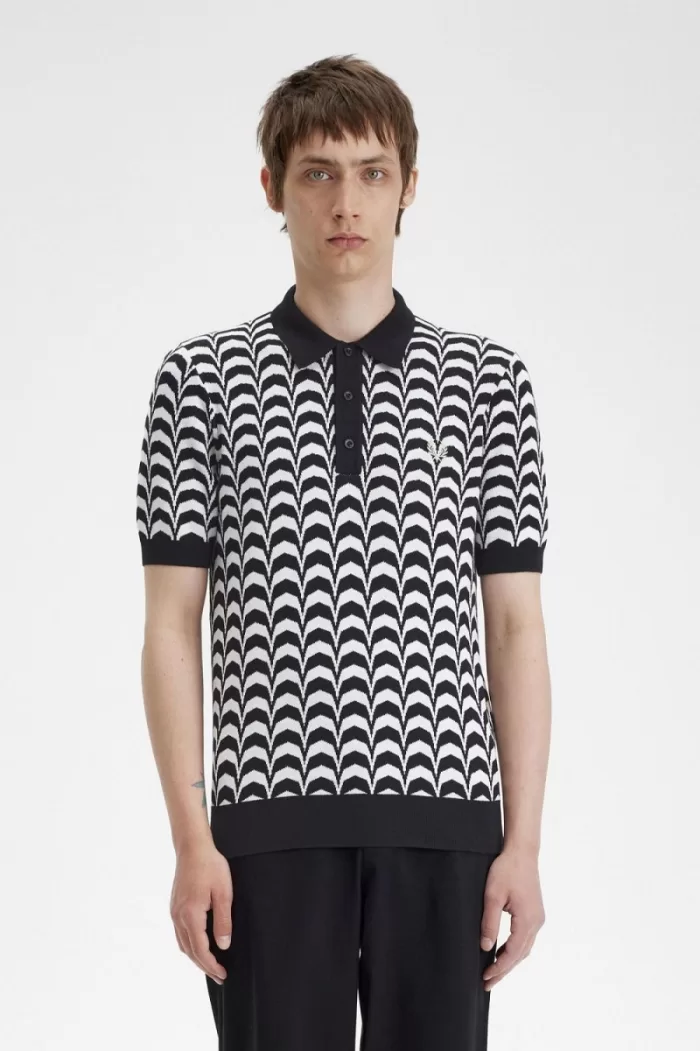 Fred Perry Jacquard Knitted Men’s Shirt Black | YKXEG3097