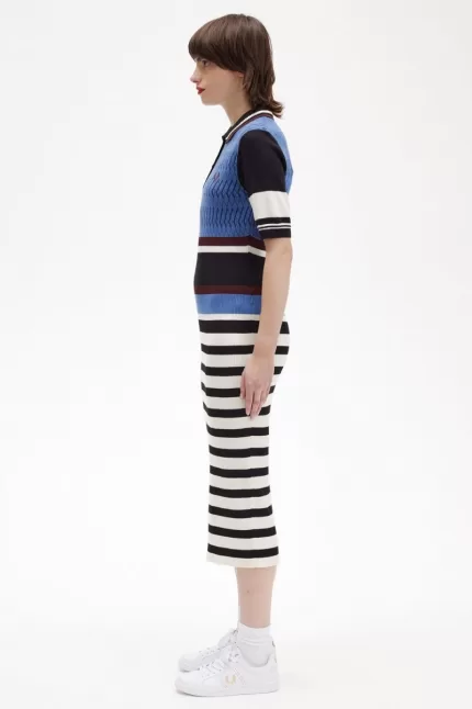 Fred Perry Jacquard Knitted Stripe Women’s Dress Twilight Blue | QJMKX9468