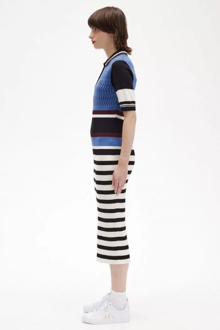 Fred Perry Jacquard Knitted Stripe Women’s Dress Twilight Blue | QJMKX9468