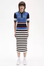 Fred Perry Jacquard Knitted Stripe Women’s Dress Twilight Blue | QJMKX9468