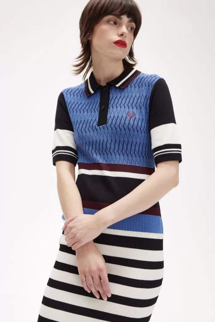 Fred Perry Jacquard Knitted Stripe Women’s Dress Twilight Blue | QJMKX9468