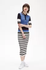 Fred Perry Jacquard Knitted Stripe Women’s Dress Twilight Blue | QJMKX9468