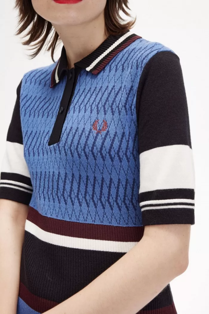 Fred Perry Jacquard Knitted Stripe Women’s Dress Twilight Blue | QJMKX9468