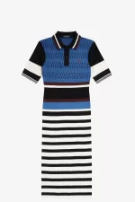 Fred Perry Jacquard Knitted Stripe Women’s Dress Twilight Blue | QJMKX9468