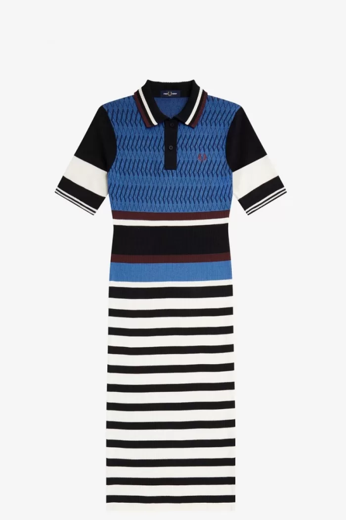 Fred Perry Jacquard Knitted Stripe Women’s Dress Twilight Blue | QJMKX9468