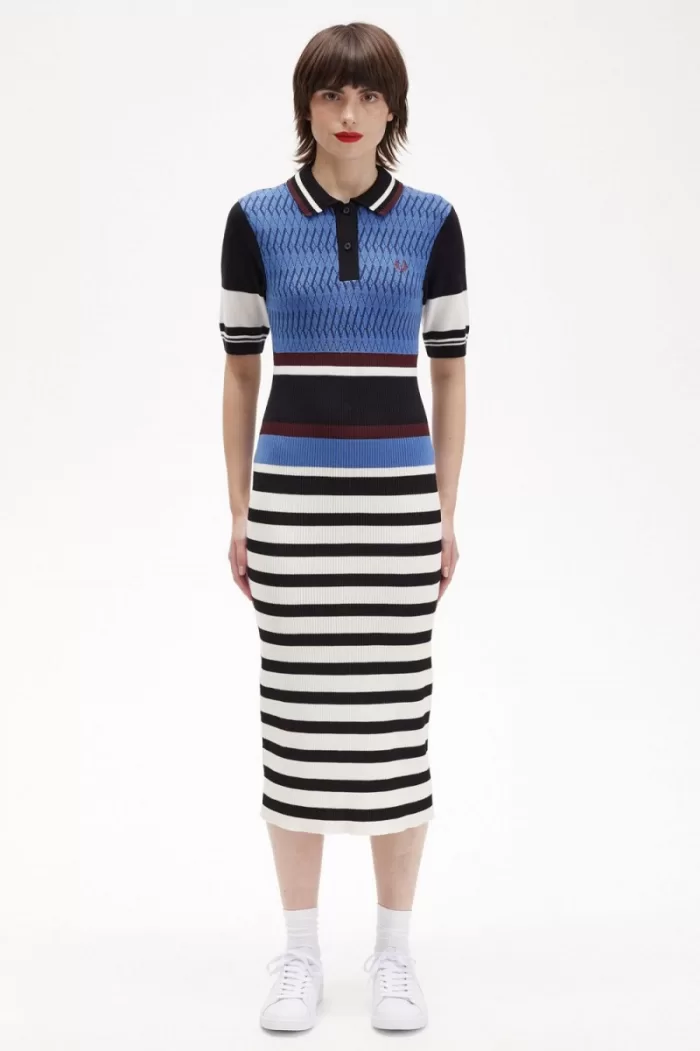 Fred Perry Jacquard Knitted Stripe Women’s Dress Twilight Blue | QJMKX9468