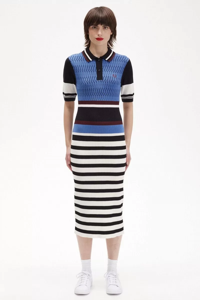 Fred Perry Jacquard Knitted Stripe Womens Dress Twilight Blue QJMKX9468 - Fred Perry Jacquard Knitted Stripe Women's Dress Twilight Blue | QJMKX9468