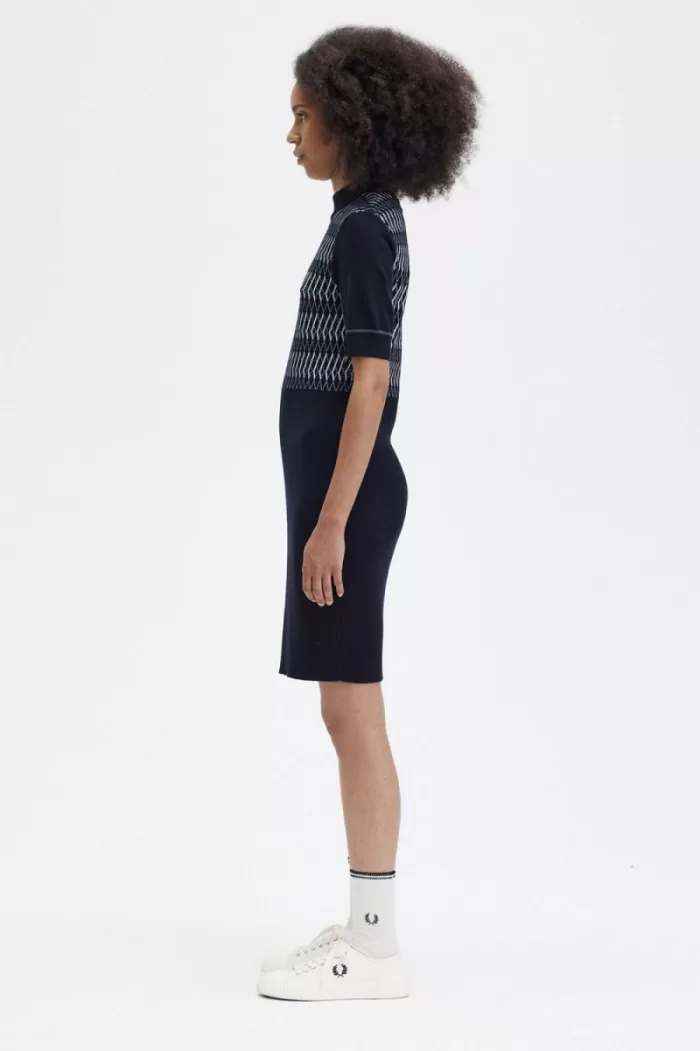 Fred Perry Jacquard Knitted Women’s Dress Navy | RUMZN3184