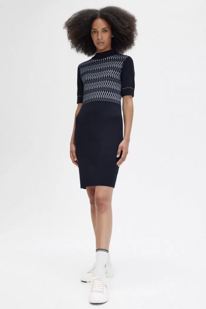 Fred Perry Jacquard Knitted Women’s Dress Navy | RUMZN3184