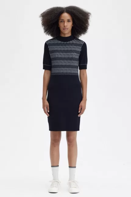 Fred Perry Jacquard Knitted Women’s Dress Navy | RUMZN3184