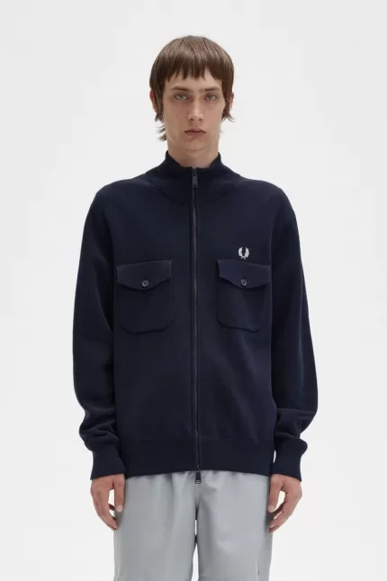 Fred Perry Knitted Men’s Track Jackets Navy | VUYKF1760