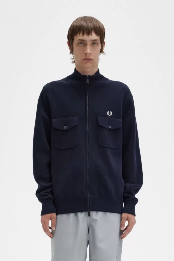 Fred Perry Knitted Men’s Track Jackets Navy | VUYKF1760