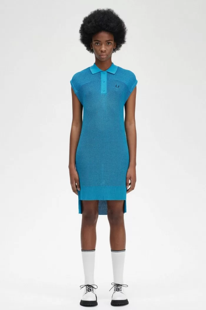 Fred Perry Knitted Shirt Women’s Dress Cyber Blue | BFMIQ7639