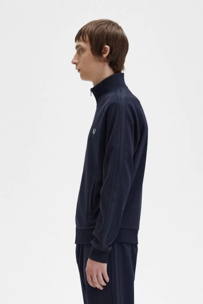 Fred Perry Knitted Tape Men’s Track Jackets Navy | JGZUE8675