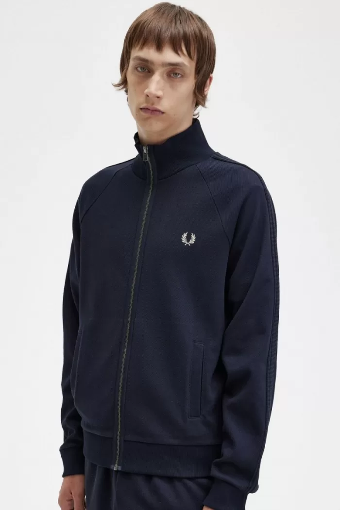 Fred Perry Knitted Tape Men’s Track Jackets Navy | JGZUE8675